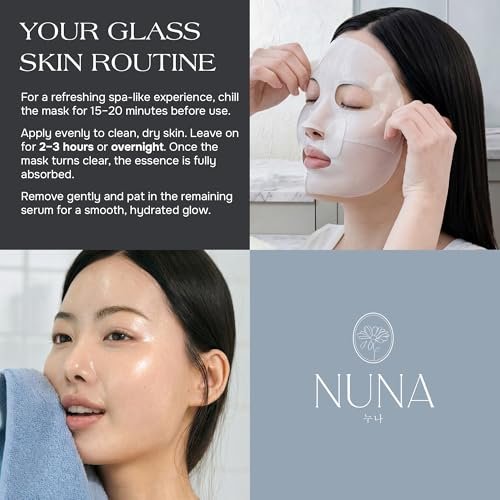 NUNA Volcanic Ash Hydrogel Face Masks with Smile Line Patches – Korean Glass Skin Detox & Deep Hydrating Jelly Mask with Hyaluronic Acid, Ceramides – Overnight Moisturizing + Purifying Care, 7 Sheets Avelisse