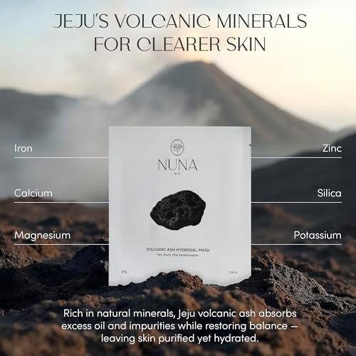 NUNA Volcanic Ash Hydrogel Face Masks with Smile Line Patches – Korean Glass Skin Detox & Deep Hydrating Jelly Mask with Hyaluronic Acid, Ceramides – Overnight Moisturizing + Purifying Care, 7 Sheets Avelisse
