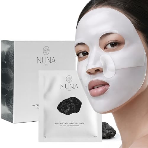 NUNA Volcanic Ash Hydrogel Face Masks with Smile Line Patches – Korean Glass Skin Detox & Deep Hydrating Jelly Mask with Hyaluronic Acid, Ceramides – Overnight Moisturizing + Purifying Care, 7 Sheets Avelisse