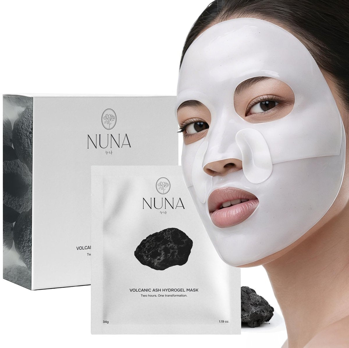 NUNA Volcanic Ash Hydrogel Face Masks with Smile Line Patches – Korean Glass Skin Detox & Deep Hydrating Jelly Mask with Hyaluronic Acid, Ceramides – Overnight Moisturizing + Purifying Care, 7 Sheets Avelisse