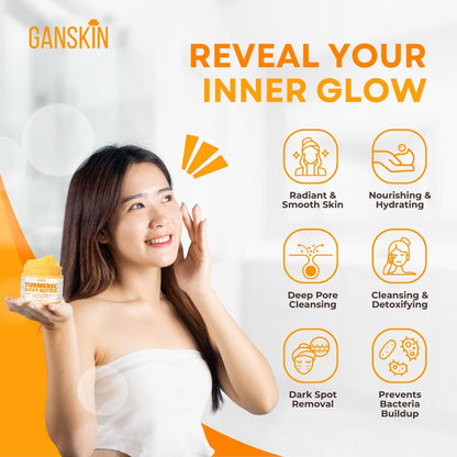 Ganskin Turmeric Face Cream – All Natural Skin Brightening Lotion & Whipped Body Butter for Dark Spots, Hyperpigmentation, Acne, Scars, Sun Damage (4 oz)