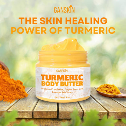 Ganskin Turmeric Face Cream – All Natural Skin Brightening Lotion & Whipped Body Butter for Dark Spots, Hyperpigmentation, Acne, Scars, Sun Damage (4 oz)