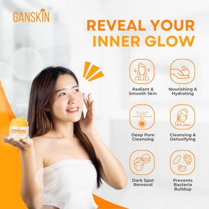 Ganskin Turmeric Face Cream – All Natural Skin Brightening Lotion & Whipped Body Butter for Dark Spots, Hyperpigmentation, Acne, Scars, Sun Damage (4 oz)