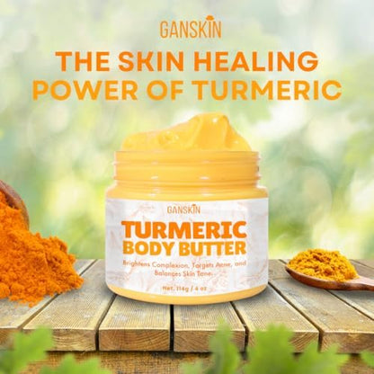 Ganskin Turmeric Face Cream – All Natural Skin Brightening Lotion & Whipped Body Butter for Dark Spots, Hyperpigmentation, Acne, Scars, Sun Damage (4 oz)