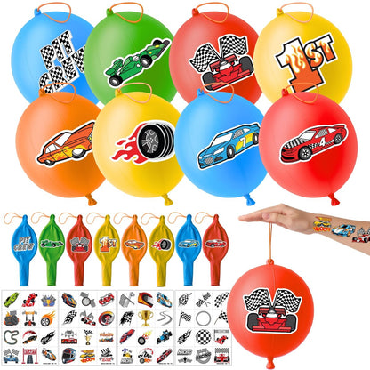 72PCS Race Car Party Favors for Kids - Car-Themed Party Supplies with Temporary Tattoos & Punch Balloons, Birthday Gifts, Goodie Bag Fillers, Classroom Rewards