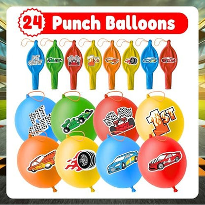 72PCS Race Car Party Favors for Kids - Car-Themed Party Supplies with Temporary Tattoos & Punch Balloons, Birthday Gifts, Goodie Bag Fillers, Classroom Rewards
