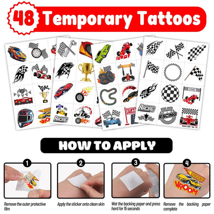 72PCS Race Car Party Favors for Kids - Car-Themed Party Supplies with Temporary Tattoos & Punch Balloons, Birthday Gifts, Goodie Bag Fillers, Classroom Rewards