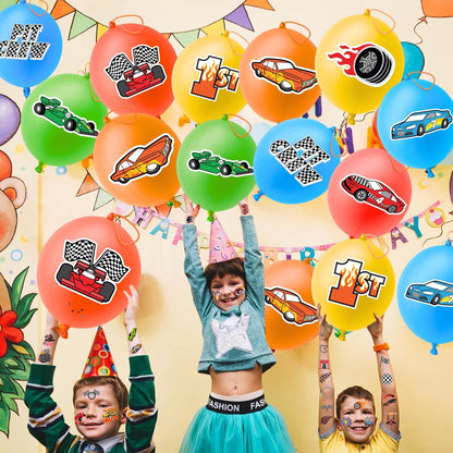 72PCS Race Car Party Favors for Kids - Car-Themed Party Supplies with Temporary Tattoos & Punch Balloons, Birthday Gifts, Goodie Bag Fillers, Classroom Rewards
