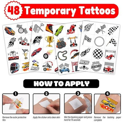 72PCS Race Car Party Favors for Kids - Car-Themed Party Supplies with Temporary Tattoos & Punch Balloons, Birthday Gifts, Goodie Bag Fillers, Classroom Rewards