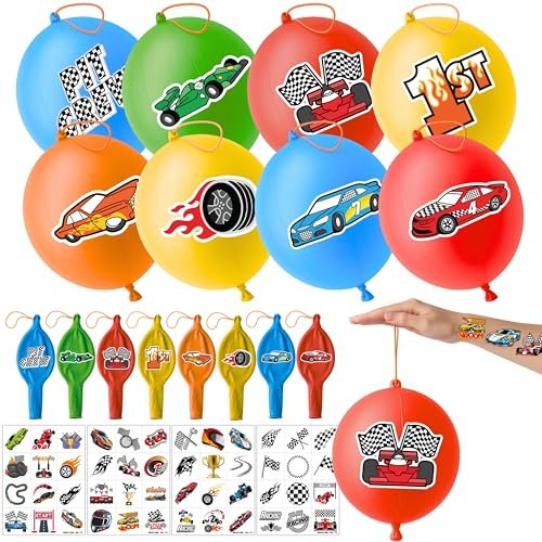 72PCS Race Car Party Favors for Kids - Car-Themed Party Supplies with Temporary Tattoos & Punch Balloons, Birthday Gifts, Goodie Bag Fillers, Classroom Rewards - görsel 2