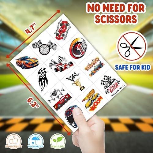 72PCS Race Car Party Favors for Kids - Car-Themed Party Supplies with Temporary Tattoos & Punch Balloons, Birthday Gifts, Goodie Bag Fillers, Classroom Rewards - görsel 10