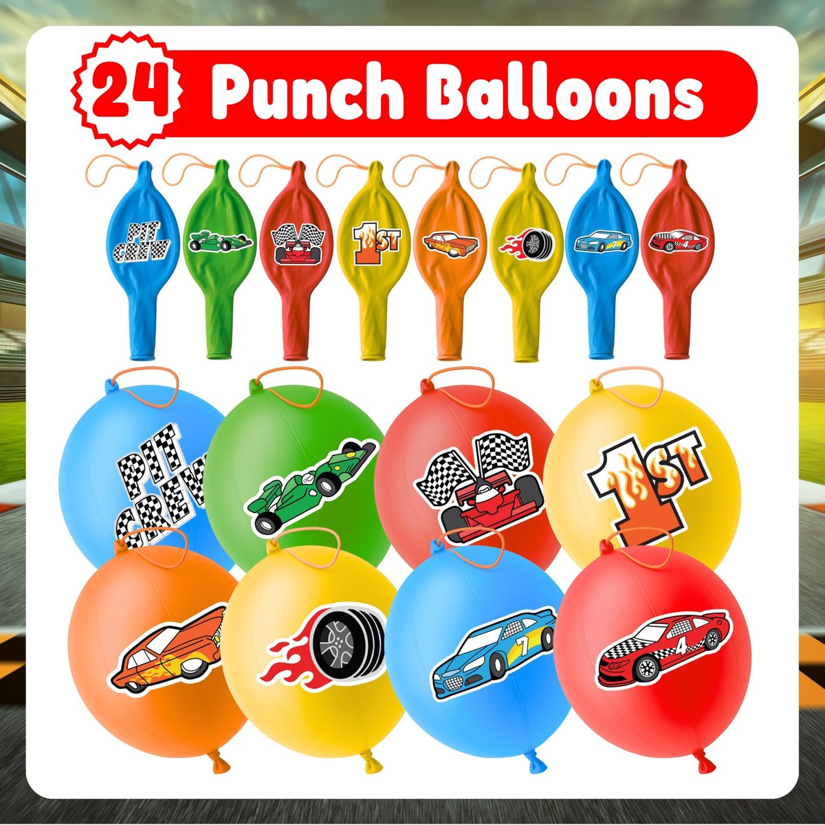72PCS Race Car Party Favors for Kids - Car-Themed Party Supplies with Temporary Tattoos & Punch Balloons, Birthday Gifts, Goodie Bag Fillers, Classroom Rewards - görsel 5