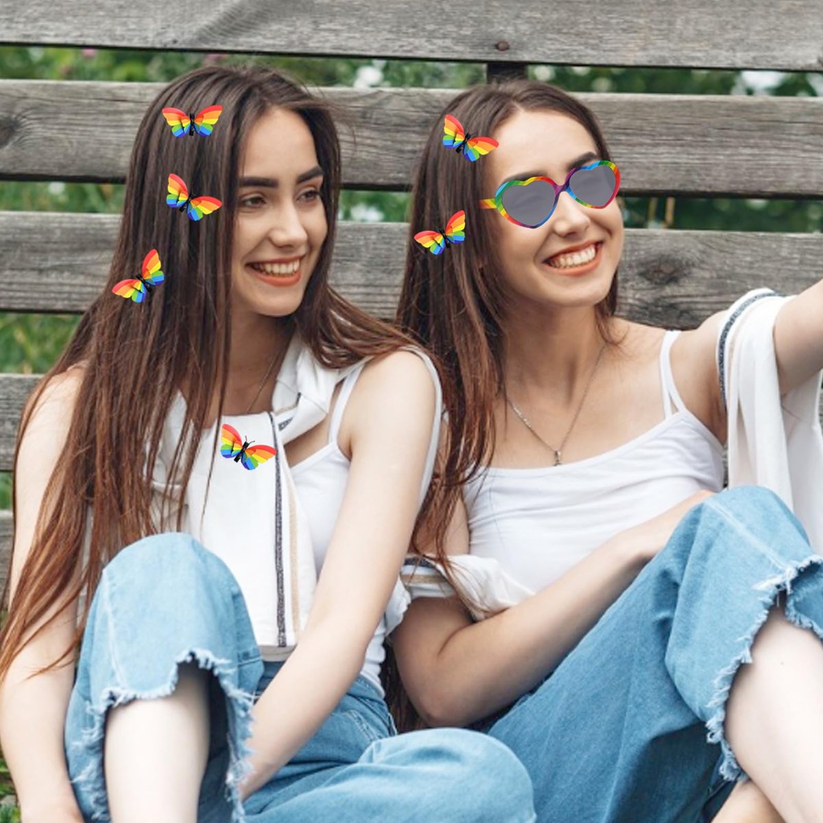 Rainbow Pride Accessories Set: Flag, Face Paint, Butterfly Hair Clip & Sunglasses for LGBTQ Celebrations - görsel 7