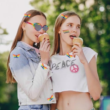 Rainbow Pride Accessories Set: Flag, Face Paint, Butterfly Hair Clip & Sunglasses for LGBTQ Celebrations