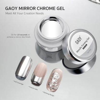 GAOY Metallic Gel Nail Polish - Silver Chrome Painting Gel for Nail Line Art, Metal Finish - 0.17 Fl Oz