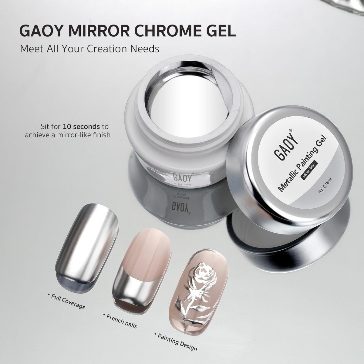 GAOY Metallic Gel Nail Polish - Silver Chrome Painting Gel for Nail Line Art, Metal Finish - 0.17 Fl Oz - görsel 9