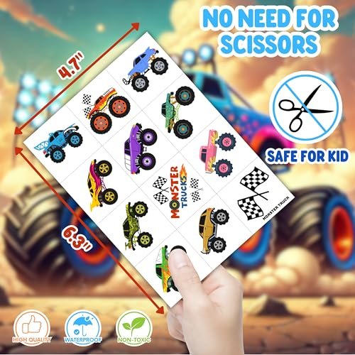 72 PCS Monster Truck Party Favors - 48 Temporary Tattoos & 24 Punch Balloons Combo - Birthday Gifts & Goodie Bag Fillers for Kids - görsel 14