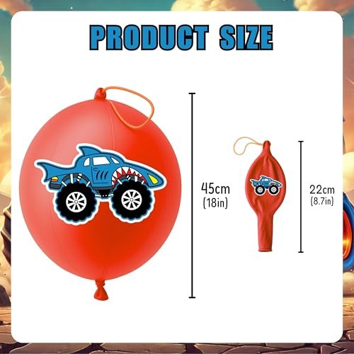 72 PCS Monster Truck Party Favors - 48 Temporary Tattoos & 24 Punch Balloons Combo - Birthday Gifts & Goodie Bag Fillers for Kids - görsel 8