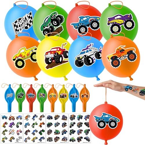 72 PCS Monster Truck Party Favors - 48 Temporary Tattoos & 24 Punch Balloons Combo - Birthday Gifts & Goodie Bag Fillers for Kids - görsel 2