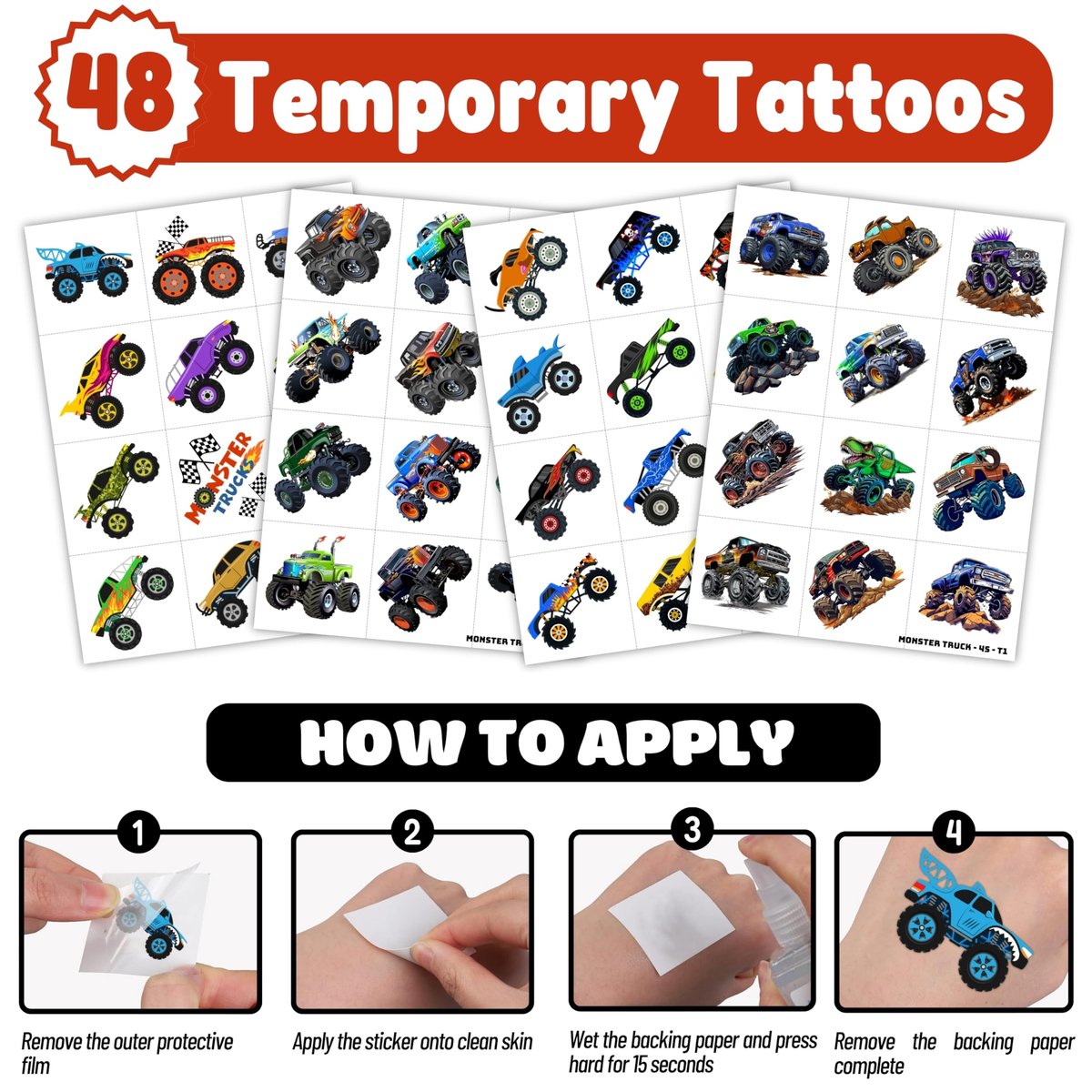 72 PCS Monster Truck Party Favors - 48 Temporary Tattoos & 24 Punch Balloons Combo - Birthday Gifts & Goodie Bag Fillers for Kids - görsel 11