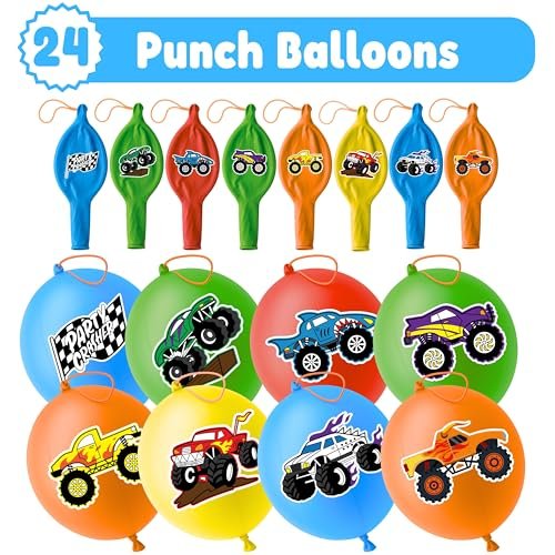 72 PCS Monster Truck Party Favors - 48 Temporary Tattoos & 24 Punch Balloons Combo - Birthday Gifts & Goodie Bag Fillers for Kids - görsel 10