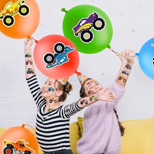 72 PCS Monster Truck Party Favors - 48 Temporary Tattoos & 24 Punch Balloons Combo - Birthday Gifts & Goodie Bag Fillers for Kids - görsel 4