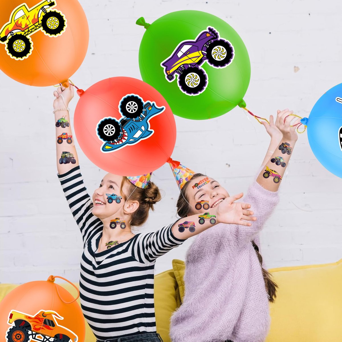 72 PCS Monster Truck Party Favors - 48 Temporary Tattoos & 24 Punch Balloons Combo - Birthday Gifts & Goodie Bag Fillers for Kids - görsel 3
