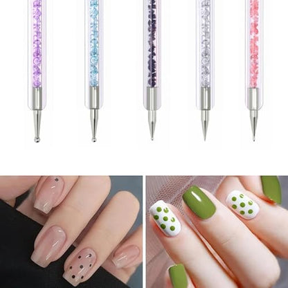 HomTop 5-Piece Double-Ended Nail Art Brushes Set - Precision French Tip & Dotting Tools for Salon, DIY & Beginners (7-16mm Tips)