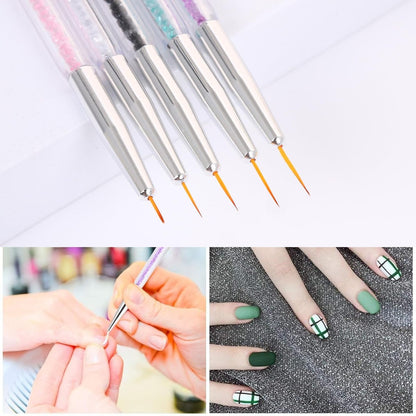 HomTop 5-Piece Double-Ended Nail Art Brushes Set - Precision French Tip & Dotting Tools for Salon, DIY & Beginners (7-16mm Tips)