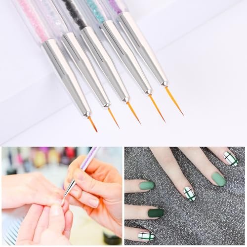 HomTop 5-Piece Double-Ended Nail Art Brushes Set - Precision French Tip & Dotting Tools for Salon, DIY & Beginners (7-16mm Tips) - görsel 8
