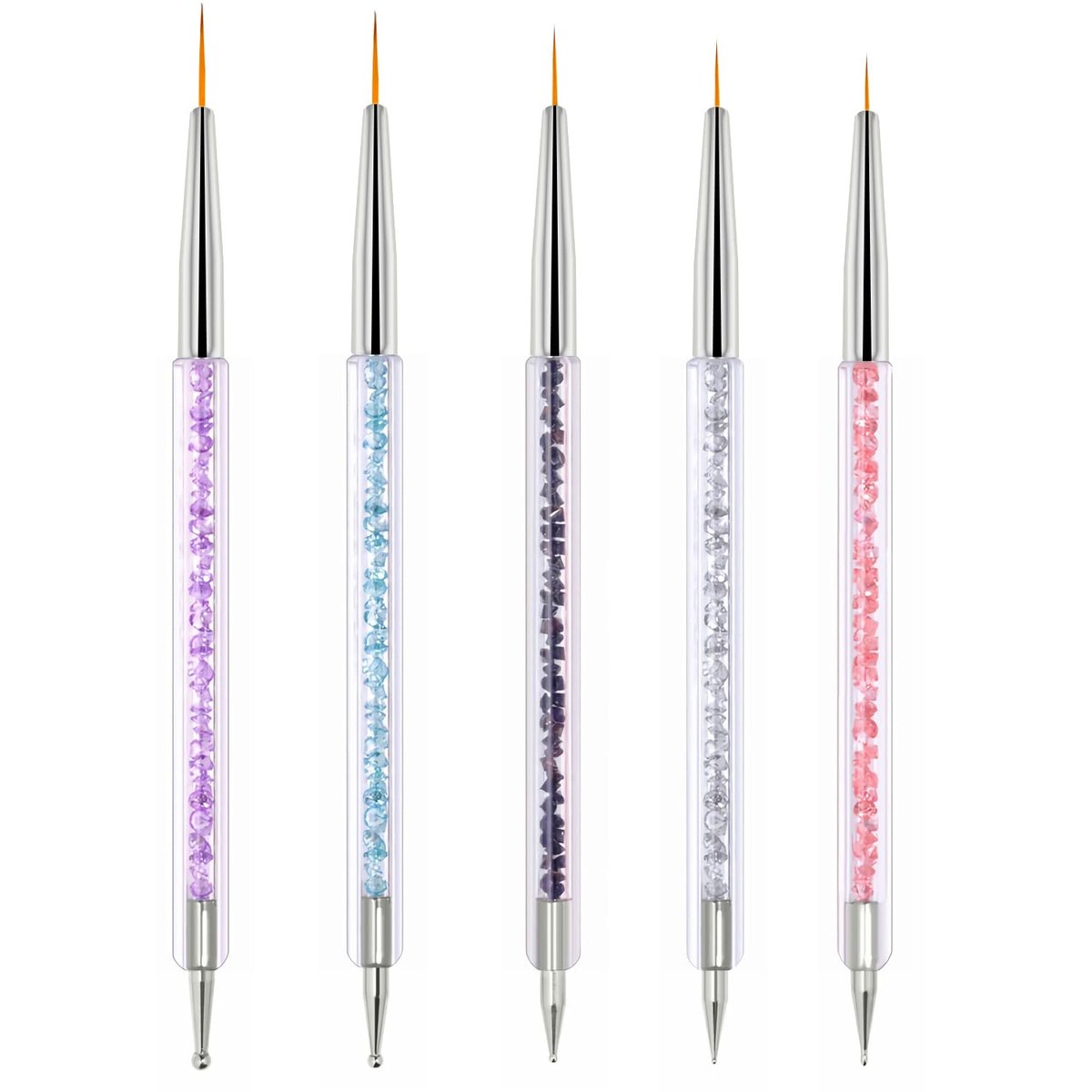 HomTop 5-Piece Double-Ended Nail Art Brushes Set - Precision French Tip & Dotting Tools for Salon, DIY & Beginners (7-16mm Tips) - görsel 1