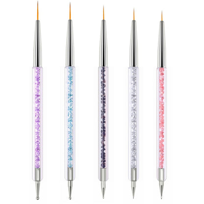 HomTop 5-Piece Double-Ended Nail Art Brushes Set - Precision French Tip & Dotting Tools for Salon, DIY & Beginners (7-16mm Tips)