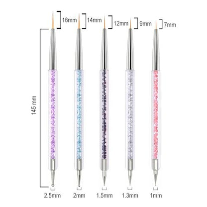 HomTop 5-Piece Double-Ended Nail Art Brushes Set - Precision French Tip & Dotting Tools for Salon, DIY & Beginners (7-16mm Tips)