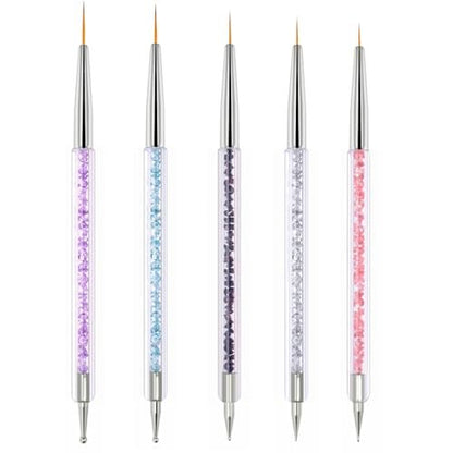 HomTop 5-Piece Double-Ended Nail Art Brushes Set - Precision French Tip & Dotting Tools for Salon, DIY & Beginners (7-16mm Tips)
