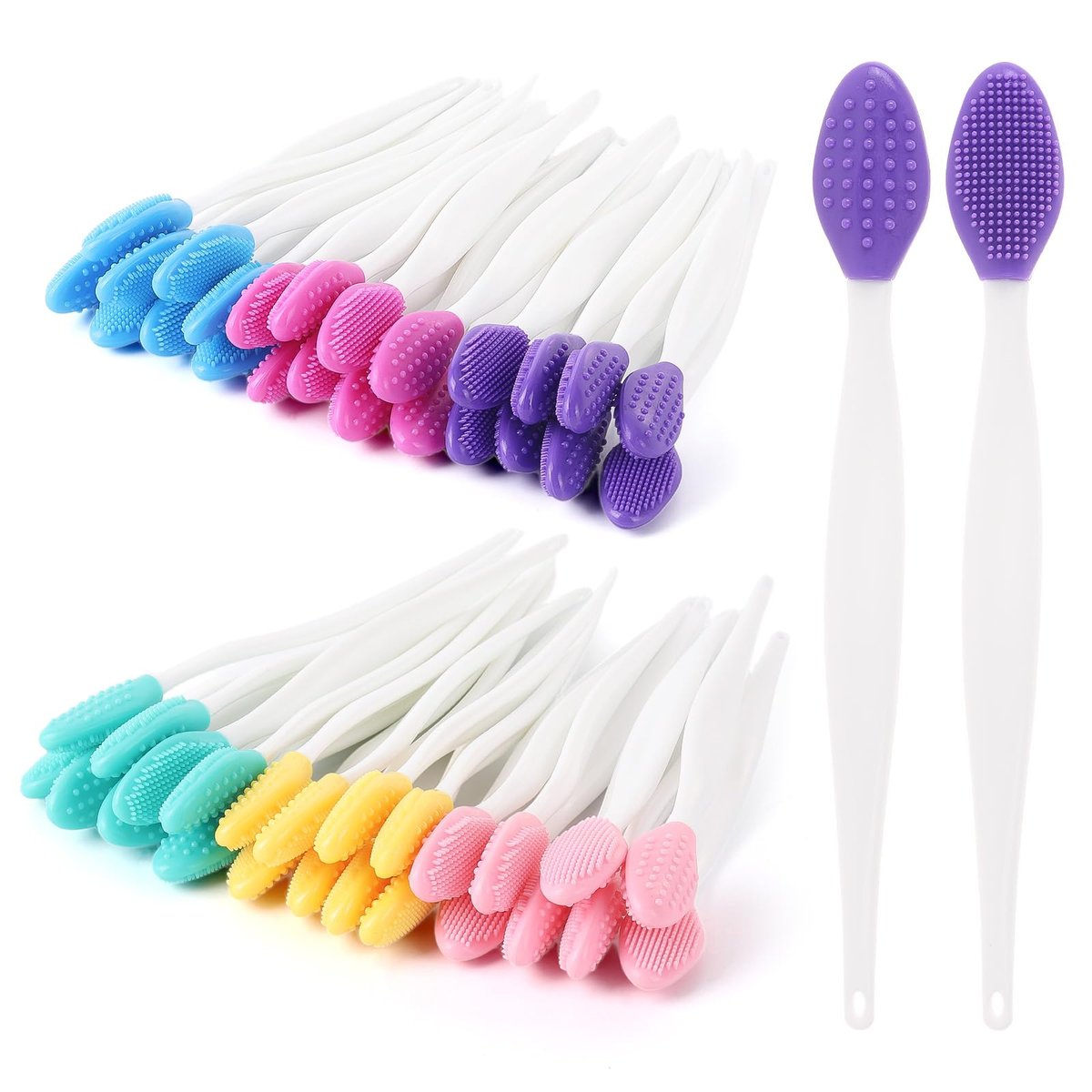 48 Pack Lip Scrub Brush - Silicone Double Sided Lip Exfoliator for Men Women, 6 Colors - görsel 1