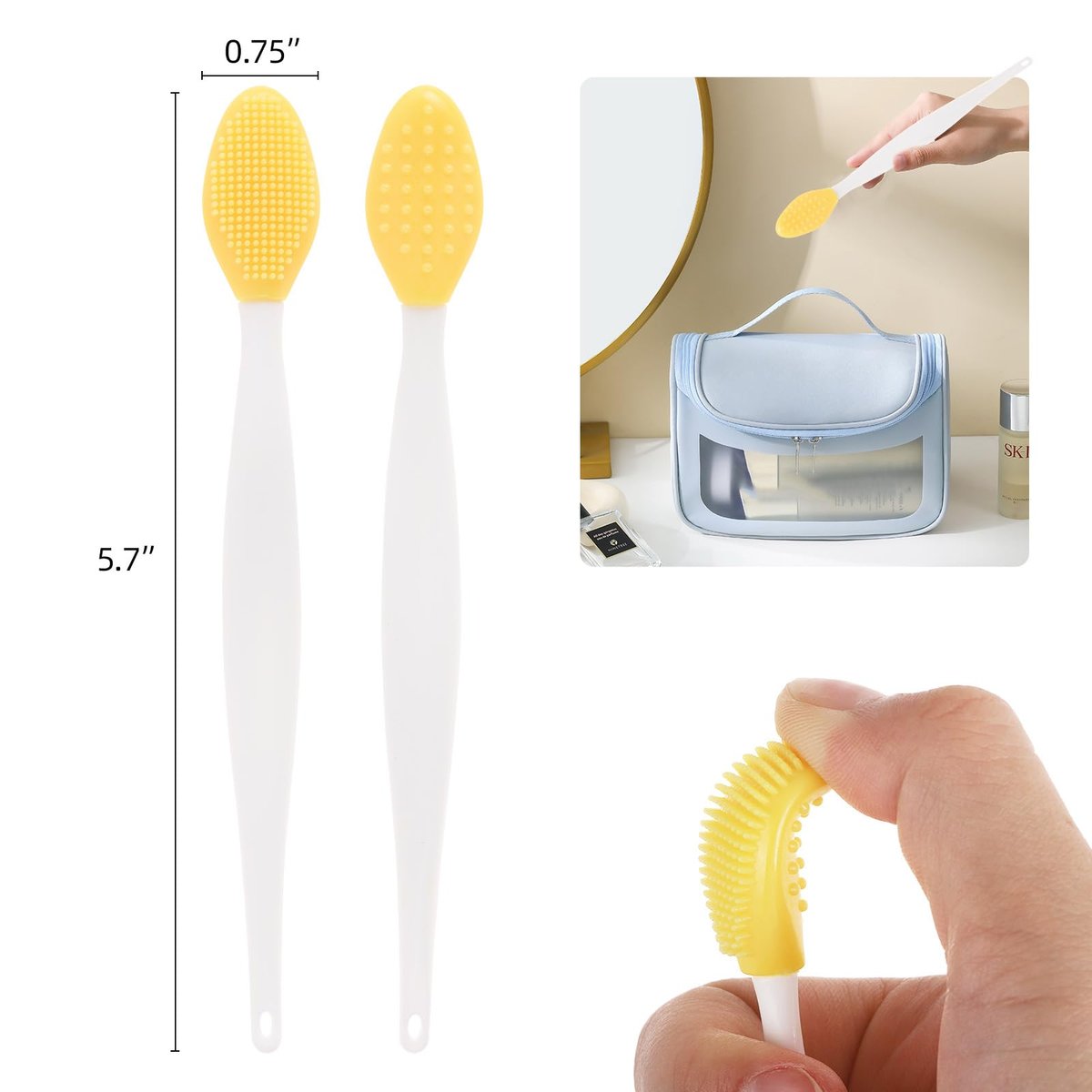 48 Pack Lip Scrub Brush - Silicone Double Sided Lip Exfoliator for Men Women, 6 Colors - görsel 3