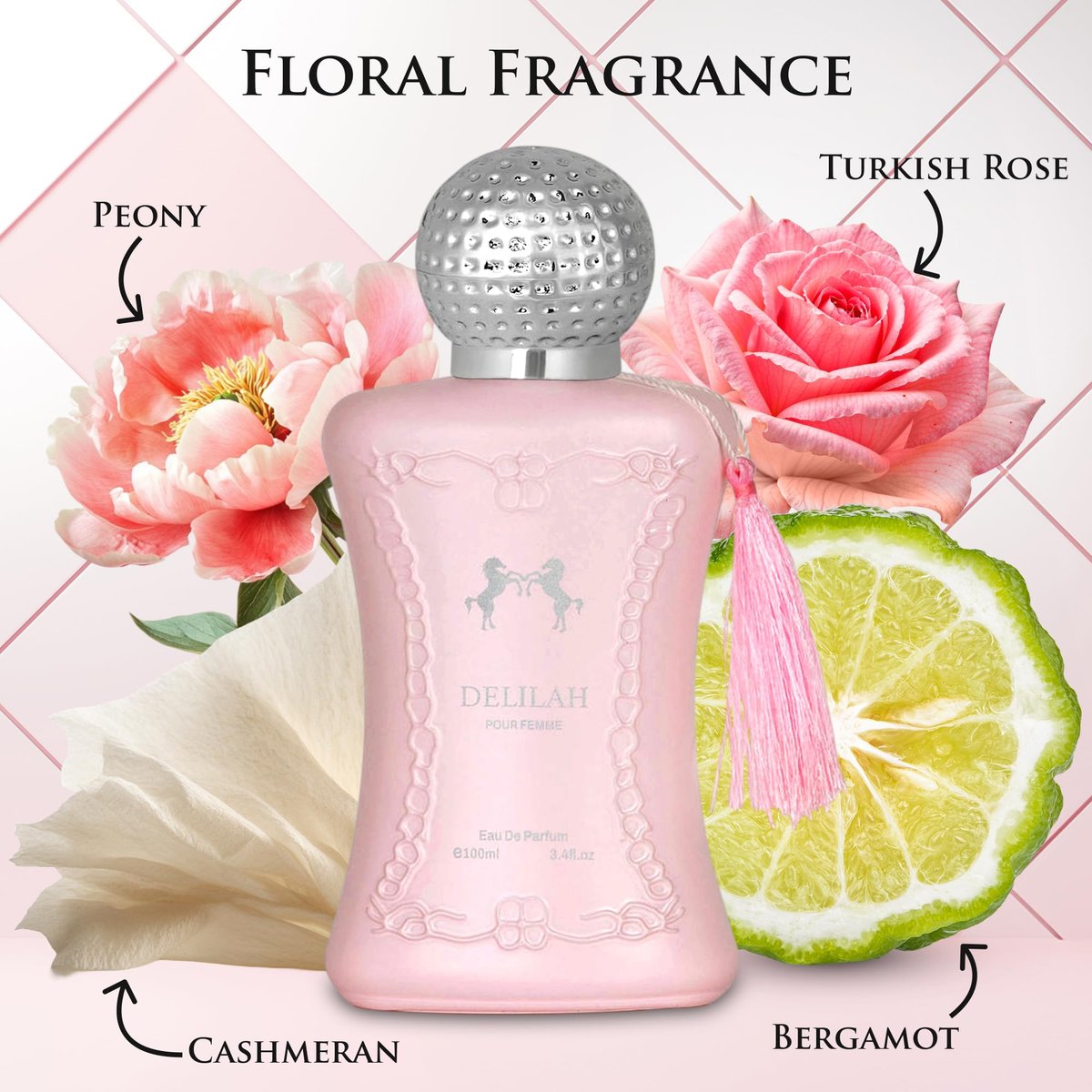 Delilah for Women Eau de Parfum - Floral Fruity Fragrance with Rose, Peony & Lychee - 100ml (3.4 Fl Oz) - URBAN COLLECTION Avelisse