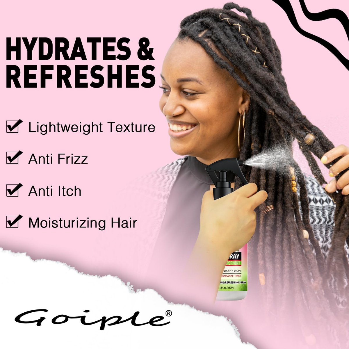 Rose Water Hair Moisturizing Refreshing Spray for Locs - Peppermint & Rose Water Scalp Moisturizer, Hydrating Dreadlock Spray, Nourishing Natural Loc Care & Maintenance, 8.45 Fl Oz - görsel 9