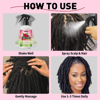 Rose Water Hair Moisturizing Refreshing Spray for Locs - Peppermint & Rose Water Scalp Moisturizer, Hydrating Dreadlock Spray, Nourishing Natural Loc Care & Maintenance, 8.45 Fl Oz