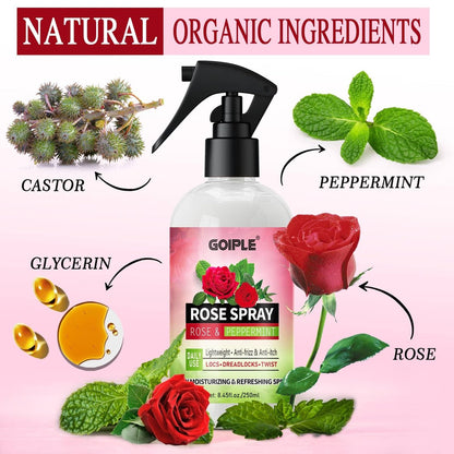 Rose Water Hair Moisturizing Refreshing Spray for Locs - Peppermint & Rose Water Scalp Moisturizer, Hydrating Dreadlock Spray, Nourishing Natural Loc Care & Maintenance, 8.45 Fl Oz
