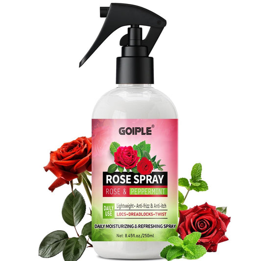 Rose Water Hair Moisturizing Refreshing Spray for Locs - Peppermint & Rose Water Scalp Moisturizer, Hydrating Dreadlock Spray, Nourishing Natural Loc Care & Maintenance, 8.45 Fl Oz