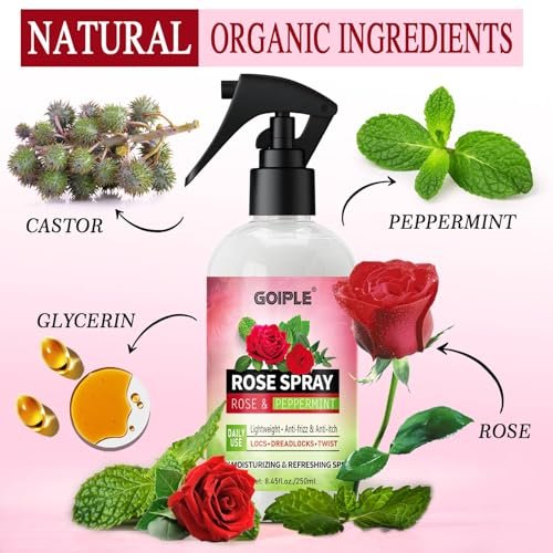 Rose Water Hair Moisturizing Refreshing Spray for Locs - Peppermint & Rose Water Scalp Moisturizer, Hydrating Dreadlock Spray, Nourishing Natural Loc Care & Maintenance, 8.45 Fl Oz - görsel 4
