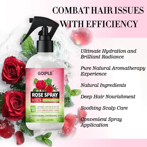Rose Water Hair Moisturizing Refreshing Spray for Locs - Peppermint & Rose Water Scalp Moisturizer, Hydrating Dreadlock Spray, Nourishing Natural Loc Care & Maintenance, 8.45 Fl Oz - görsel 6
