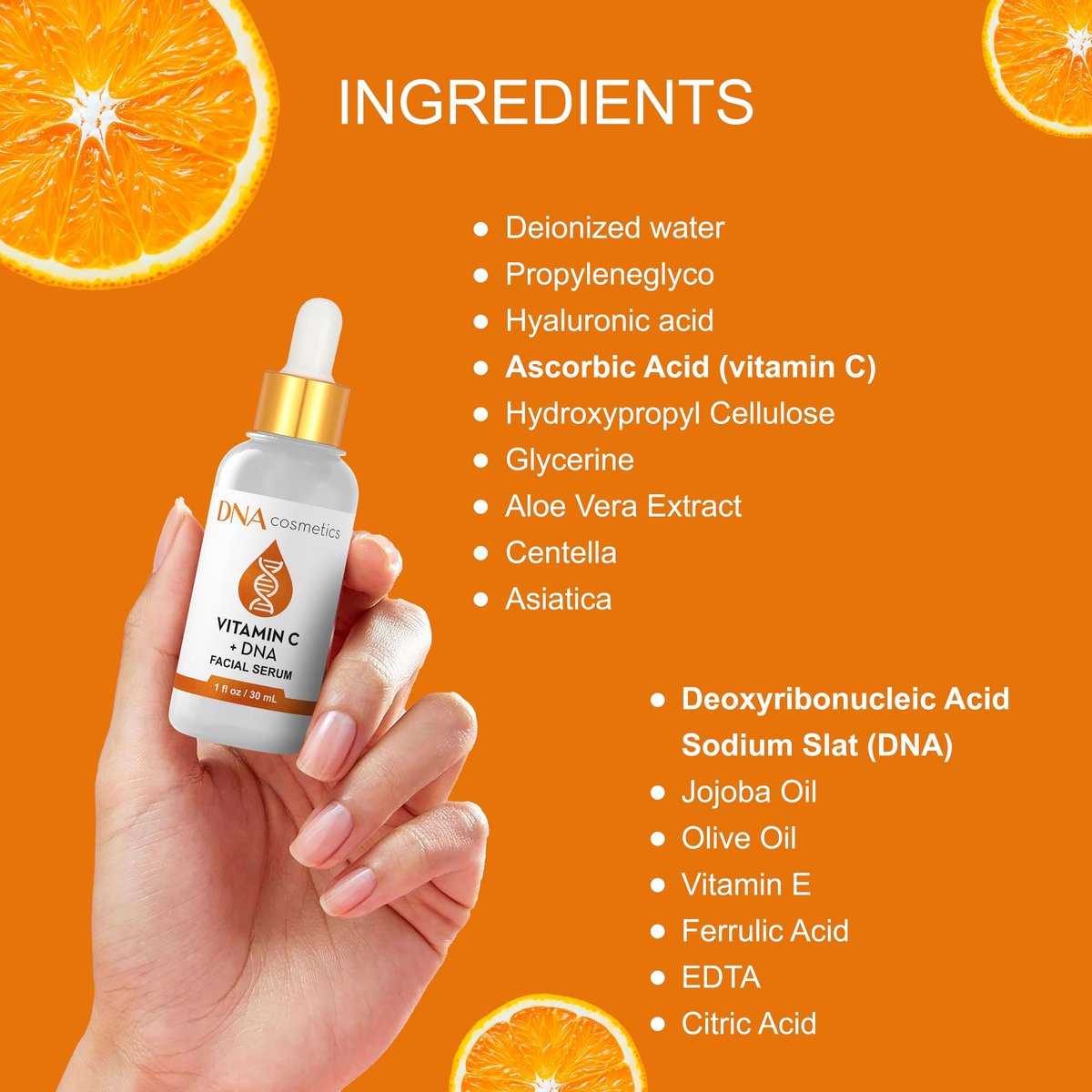 DNA Cosmetics Vitamin C Face Serum with PDRN DNA Repair Technology – Anti-Aging, Brightening, Collagen Boosting – 1 fl oz (30 mL) - görsel 5