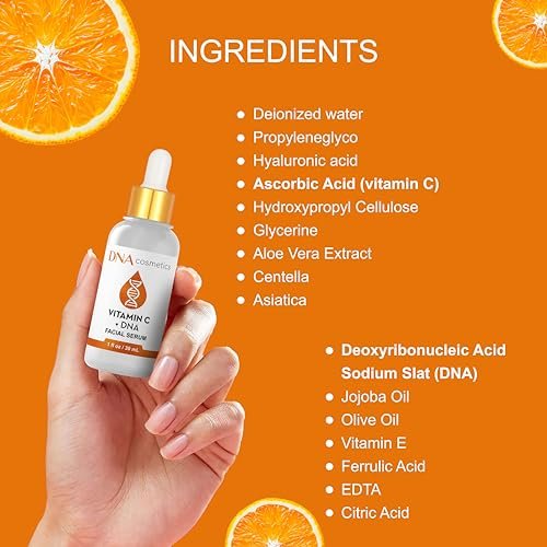 DNA Cosmetics Vitamin C Face Serum with PDRN DNA Repair Technology – Anti-Aging, Brightening, Collagen Boosting – 1 fl oz (30 mL) - görsel 6