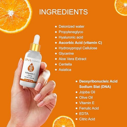 DNA Cosmetics Vitamin C Face Serum with PDRN DNA Repair Technology – Anti-Aging, Brightening, Collagen Boosting – 1 fl oz (30 mL)