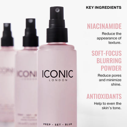 ICONIC LONDON Prep Set Blur Setting Spray - 1 Fl Oz - Vegan Makeup Fixing Spray with Radiant Glow Avelisse