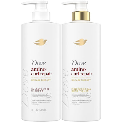 Dove Amino Curl Repair Shampoo and Conditioner Set – Damage Therapy Bio-Protein Care for Coily & Curly Hair, 18 Oz Each (Pack of 2)