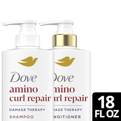 Dove Amino Curl Repair Shampoo and Conditioner Set – Damage Therapy Bio-Protein Care for Coily & Curly Hair, 18 Oz Each (Pack of 2)