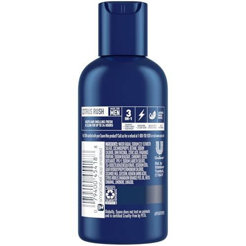 Suave Men's 3-in-1 Shampoo, Conditioner, & Body Wash, Travel-Size 6-Pack, Citrus Rush, 3 Oz Each Avelisse